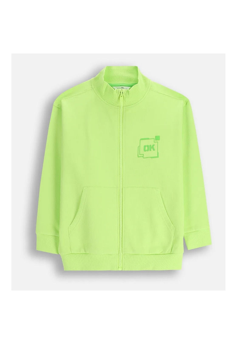 Hanorac verde lime - bumbac - cu fermoar - pentru baieti