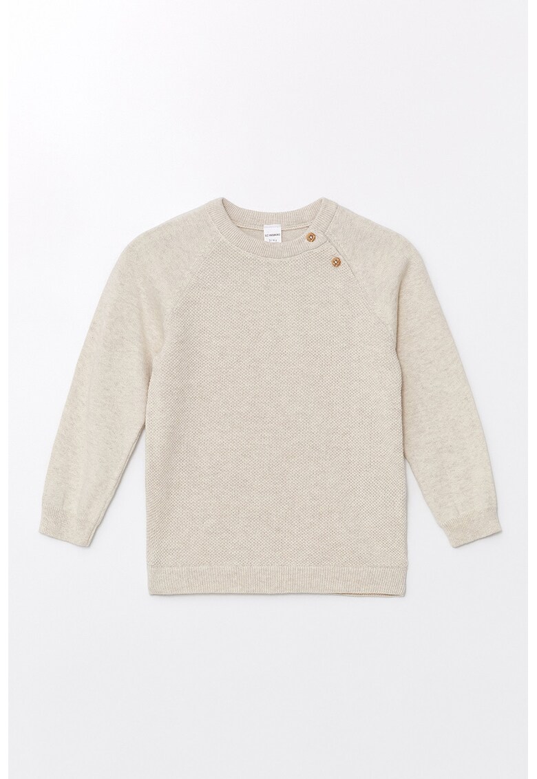 Pulover din bumbac cu maneci raglan - Alb fildes