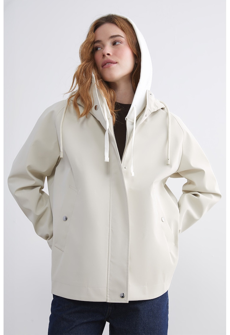 Jacheta cu gluga si maneci raglan - Crem