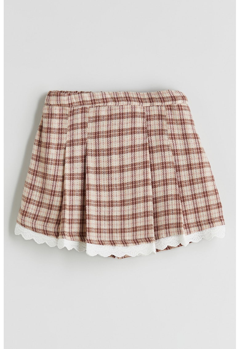 Fusta-pantalon scurta cu talie ajustabila si model in carouri