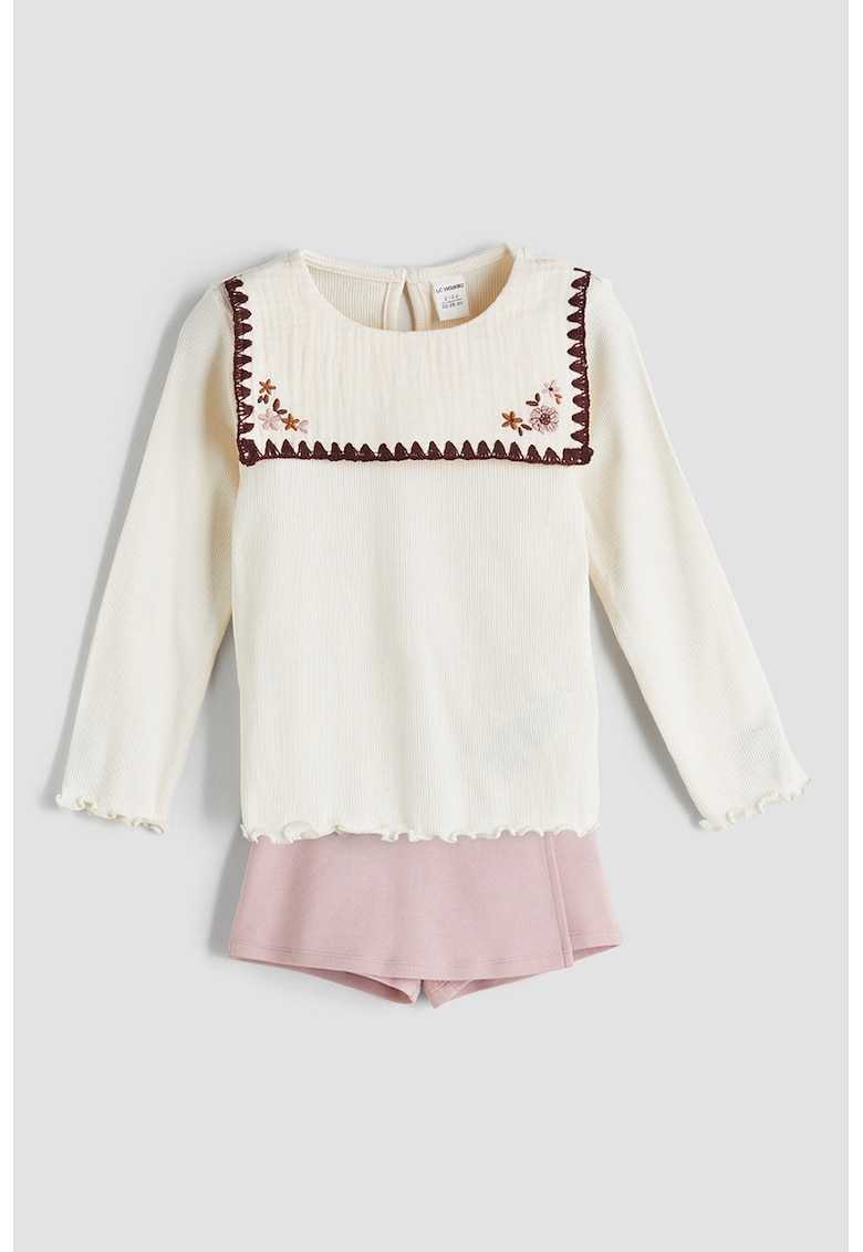Set de bluza si fusta-pantalon scurta cu detalii brodate