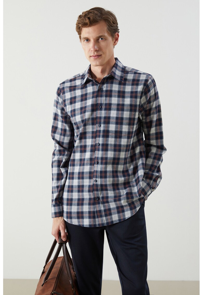 Camasa regular-fit cu model in carouri - Gri/Bleumarin