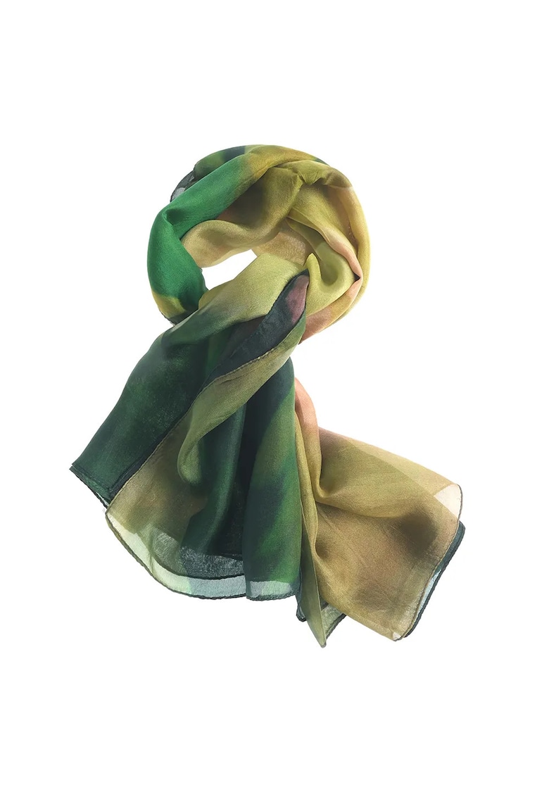 Esarfa din matase cu degrade verde si tonuri pamantii