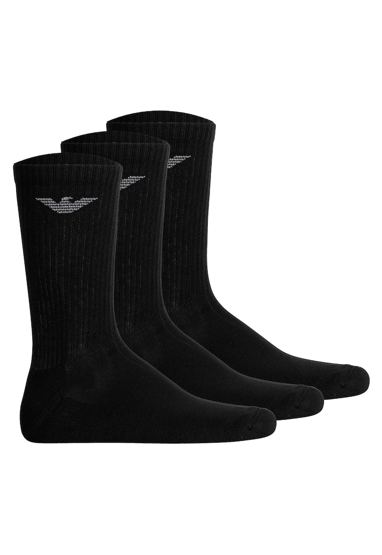 Emporio Armani Set de sosete lungi cu logo - 3 perechi - Negru