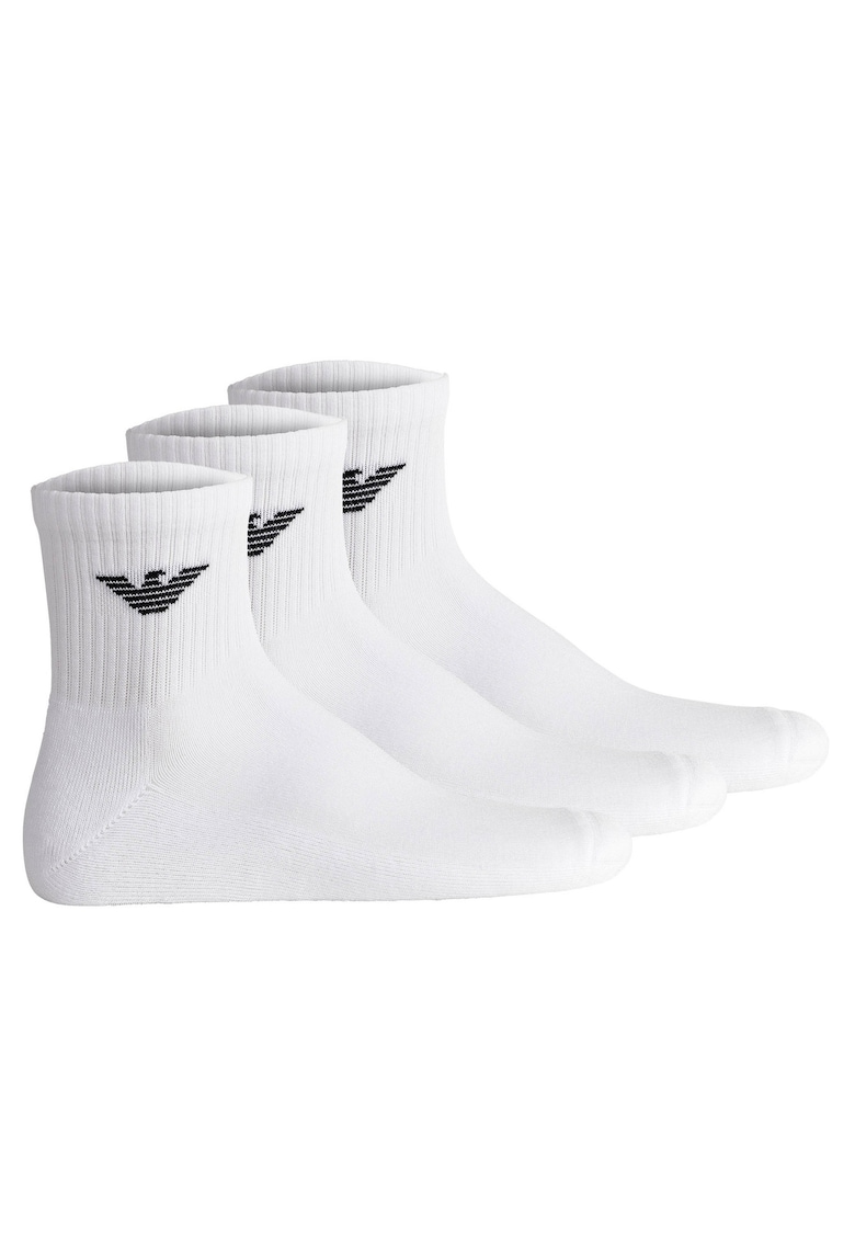 Emporio Armani Set de sosete scurte cu logo - 3 perechi - Alb