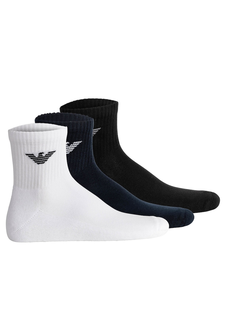 Emporio Armani Set de sosete scurte cu logo - 3 perechi - Alb/Negru/Albastru