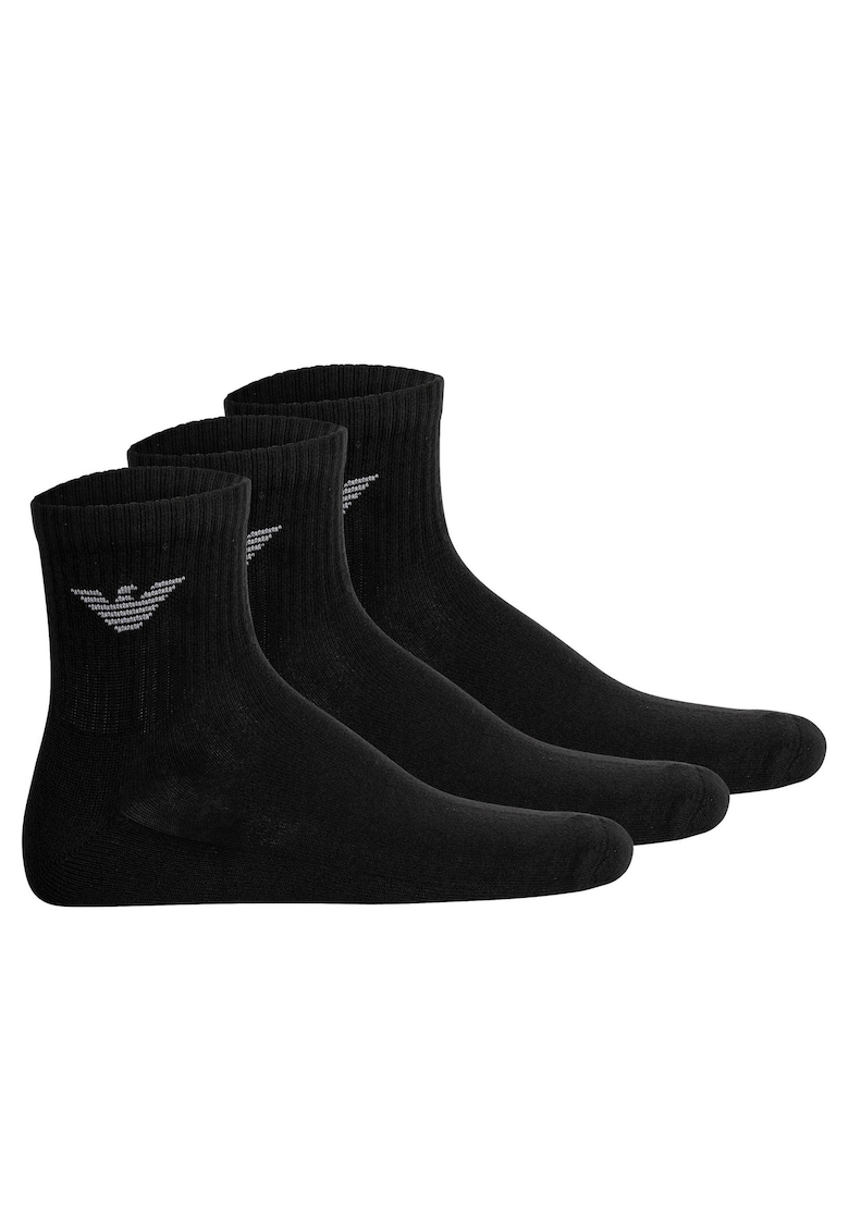 Emporio Armani Set de sosete scurte cu logo - 3 perechi - Negru