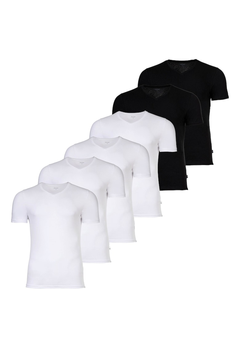 Joop Set de tricouri din amestec de bumbac cu decolteu in V - 6 piese - Alb/Negru