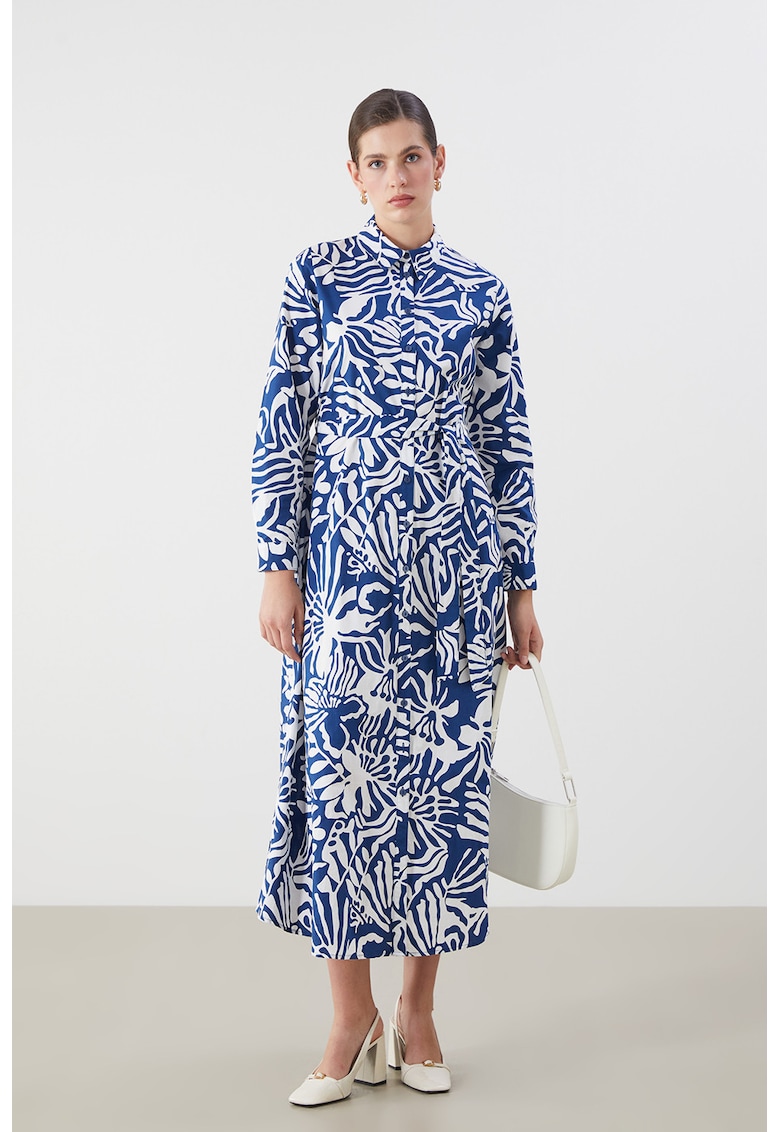 Rochie midi cu cordon in talie si nasturi