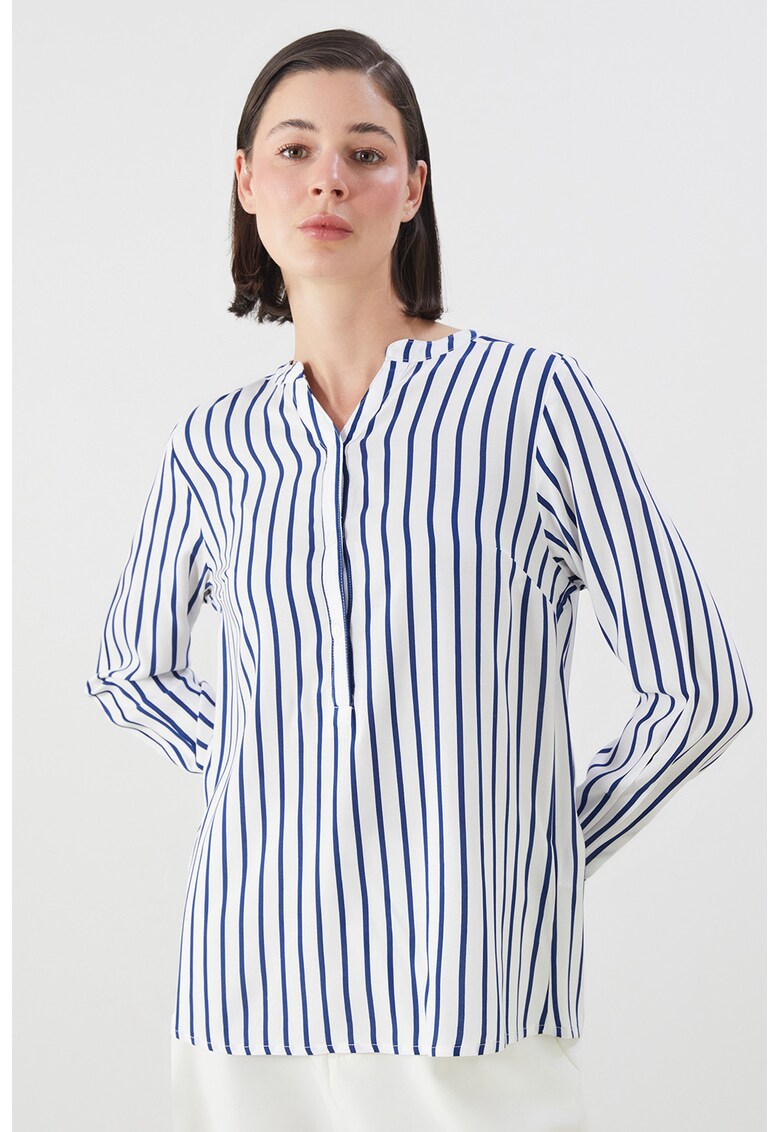 Bluza cu dungi si maneci lungi - Alb/Albastru