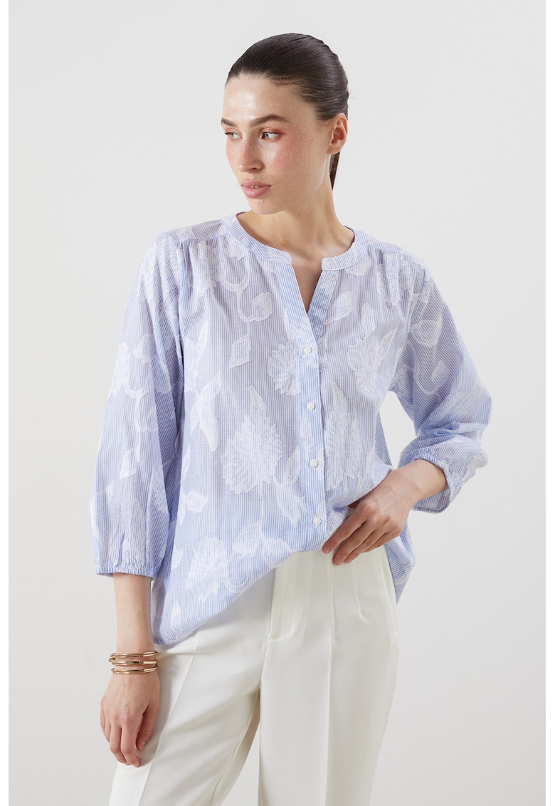 Bluza cu imprimeu floral si decolteu rotund