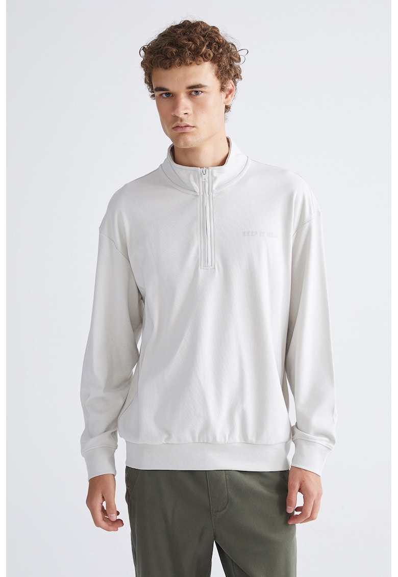 Bluza de trening din amestec de bumbac cu fenta cu fermoar