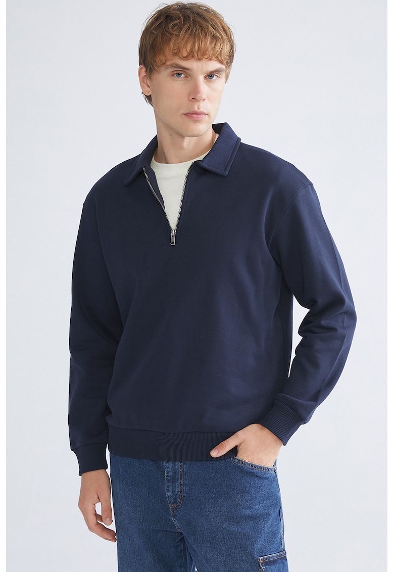 Bluza de trening polo din amestec de bumbac cu fenta cu fermoar