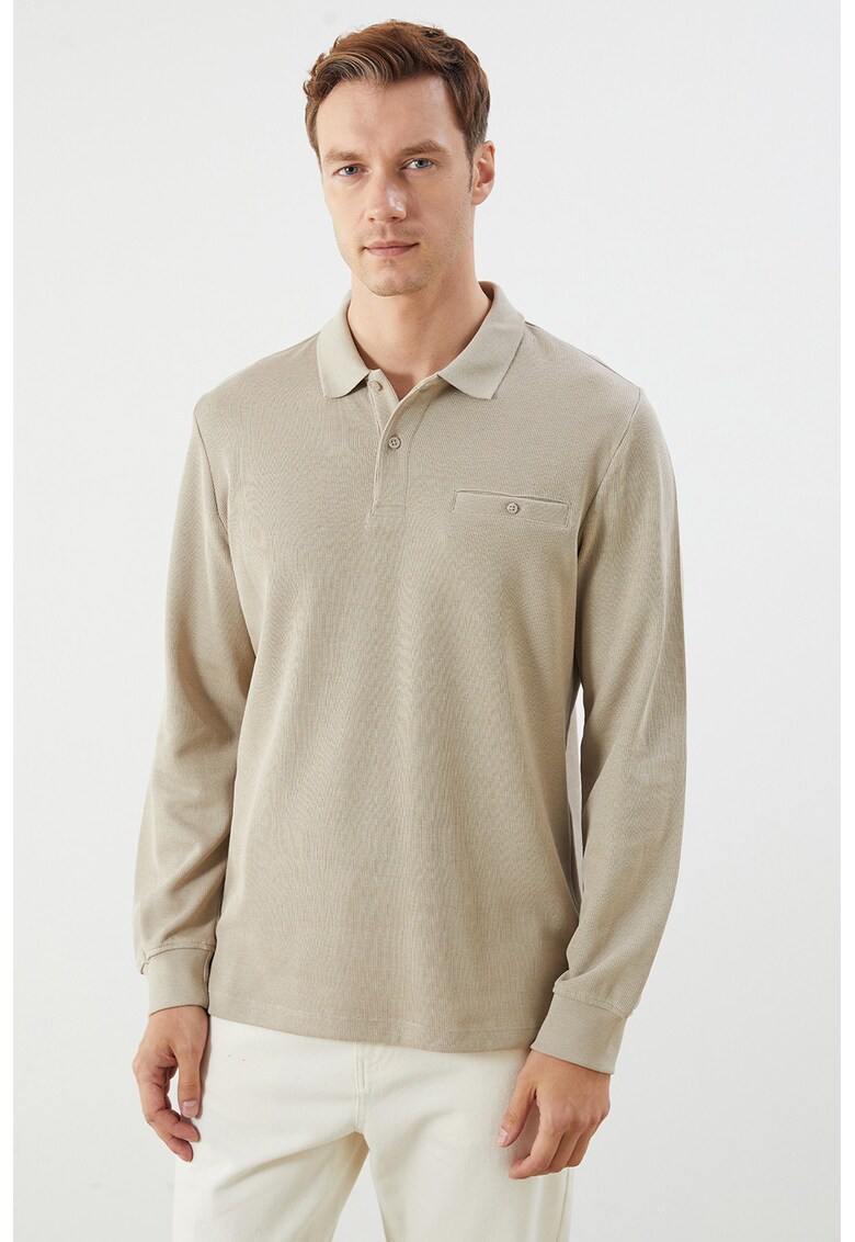 Bluza lejera cu guler polo - Bej melange