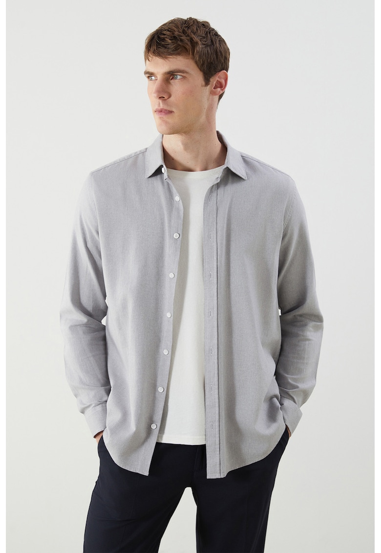 Camasa din amestec de bumbac cu model uni