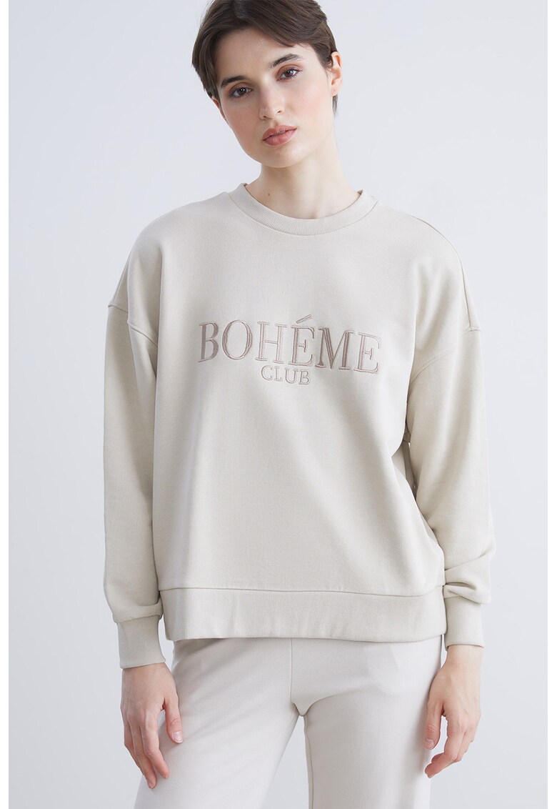 Bluza de trening cu broderie text - Bej