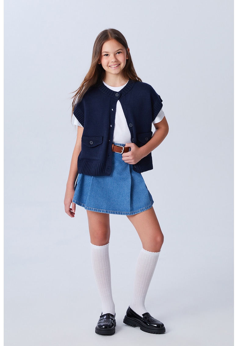 Fusta-pantalon scurta din denim cu curea in talie