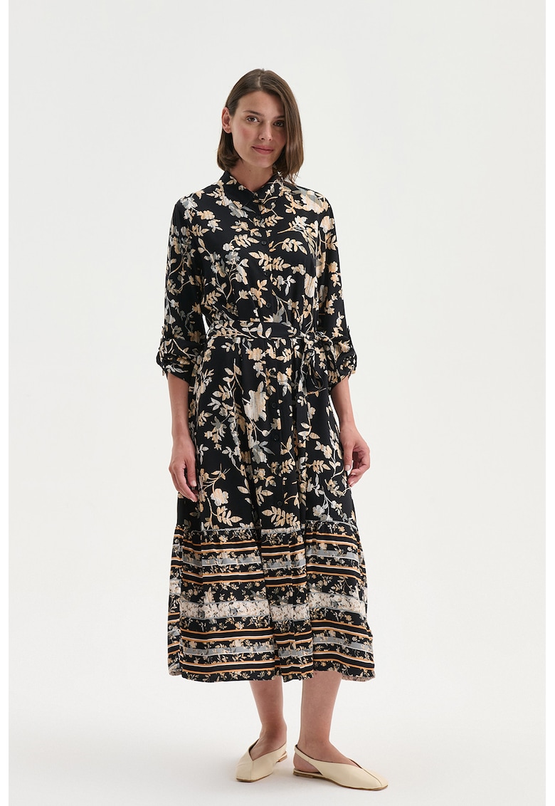 Rochie mini cu model floral si cordon in talie