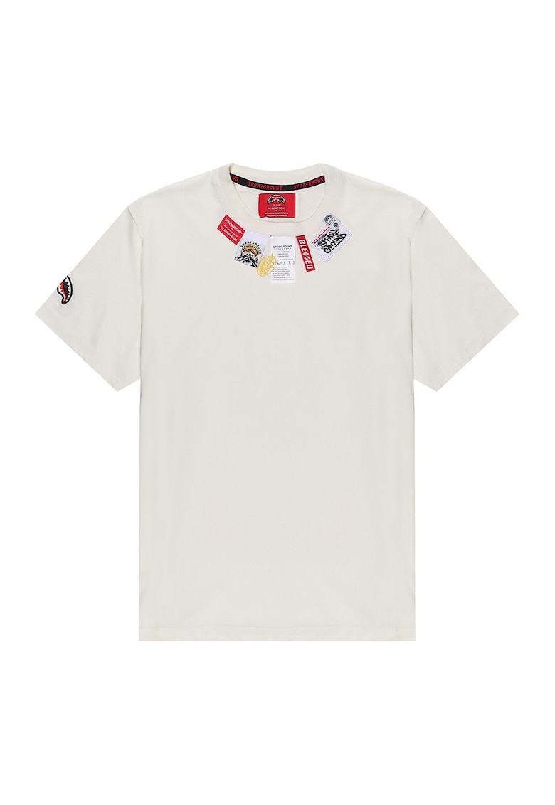 Tricou cu decolteu cu segmente logo - Alb fildes