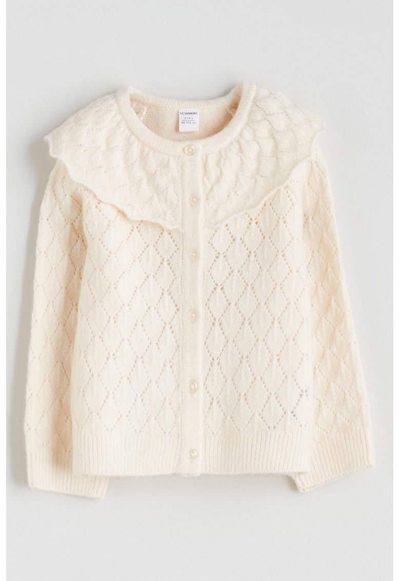 Cardigan cu model pointelle si guler