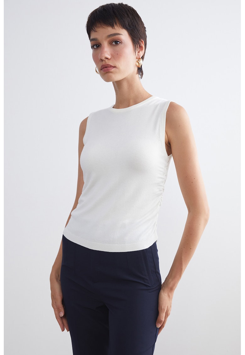 Top uni cu decolteu la baza gatului - Alb optic