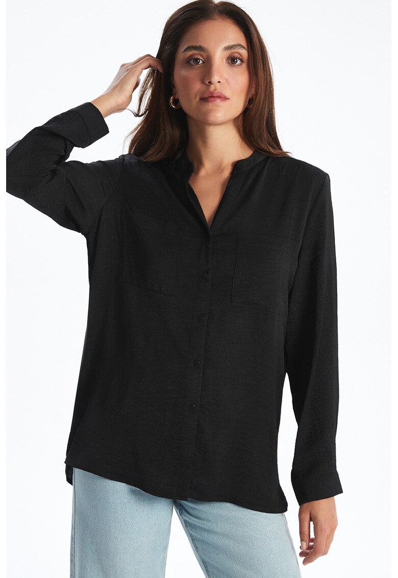 Camasa uni cu buzunar pe piept - Negru