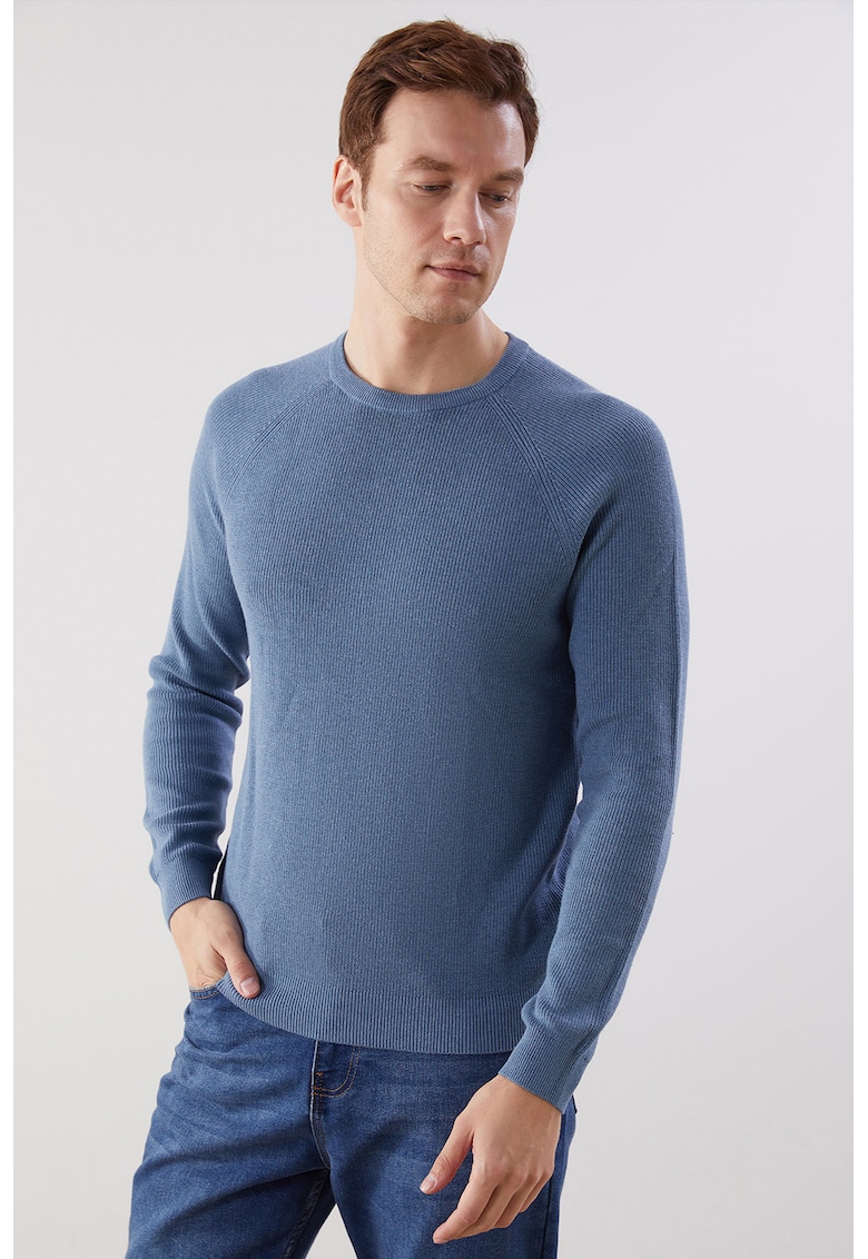 Pulover de bumbac cu maneci raglan - Albastru inchis