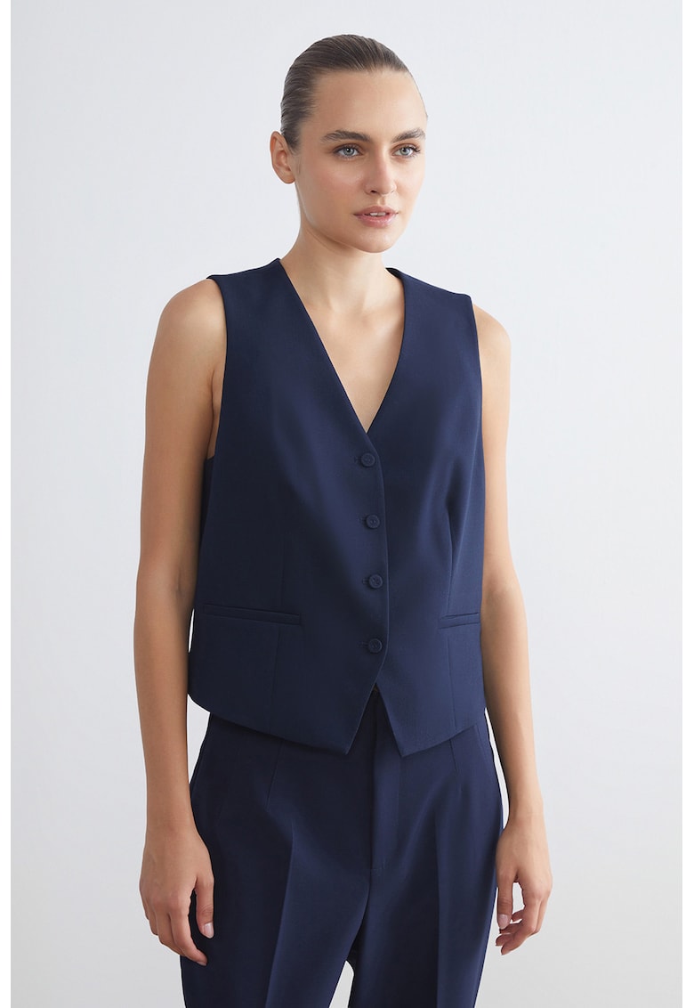 Vesta eleganta cu buzunare cu refilet