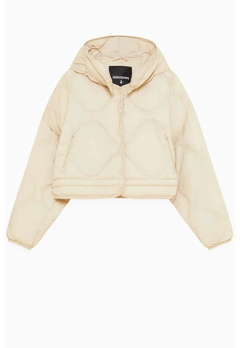 Geaca crop cu glugă și închidere prin capse