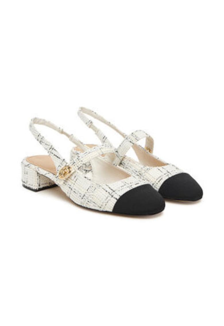 Sandale de dama - 305528773 - textil - negru/alb