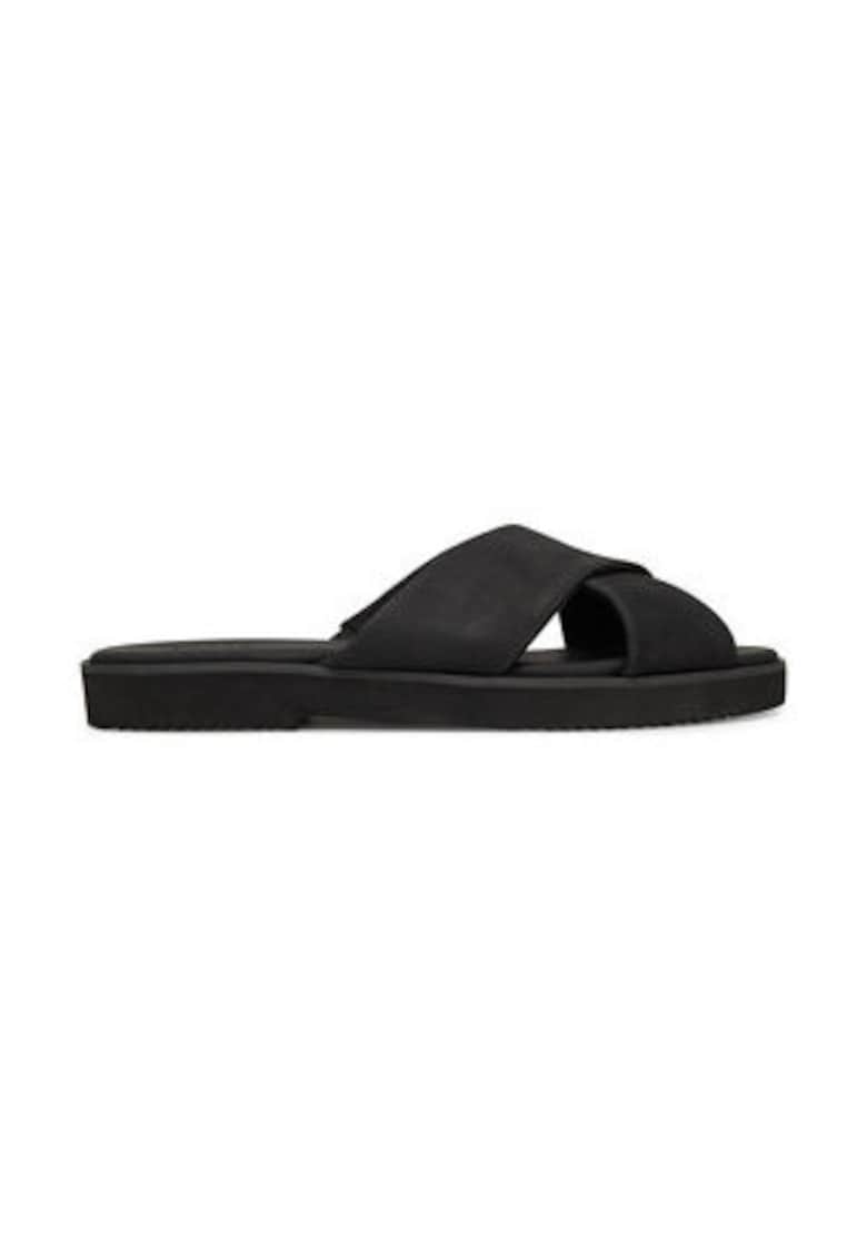 Slapi dama - piele naturala - negru -