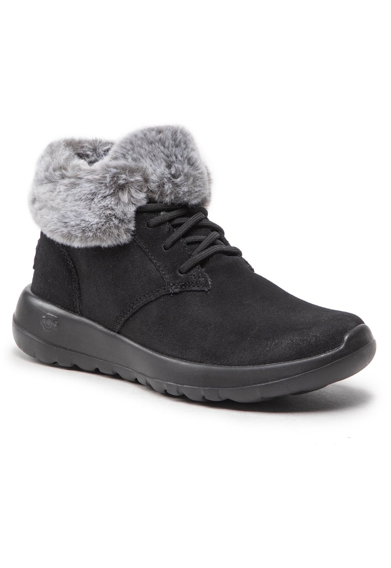Skechers Ghete dama - slip-on - piele intoarsa - blana artificiala - negru -