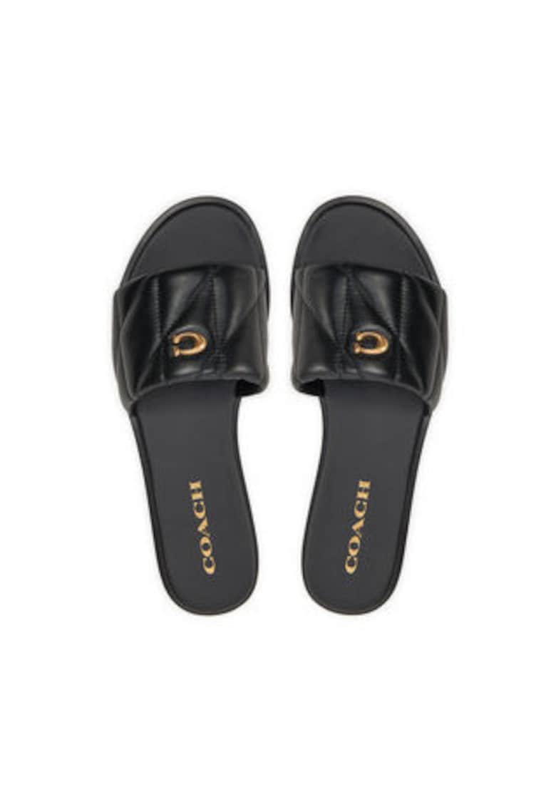 Slapi dama - piele naturala - negru -