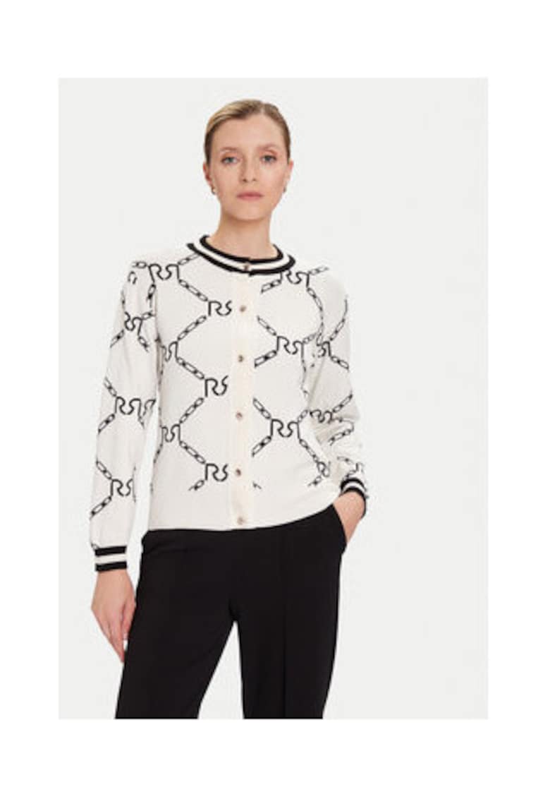 Cardigan dama - Alb - 52% viscoza - 26% poliester - 22% poliamida - Alb/Negru