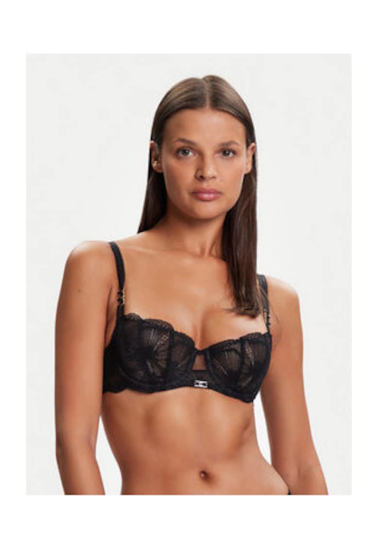 Sutien balconette - sintetic - negru -