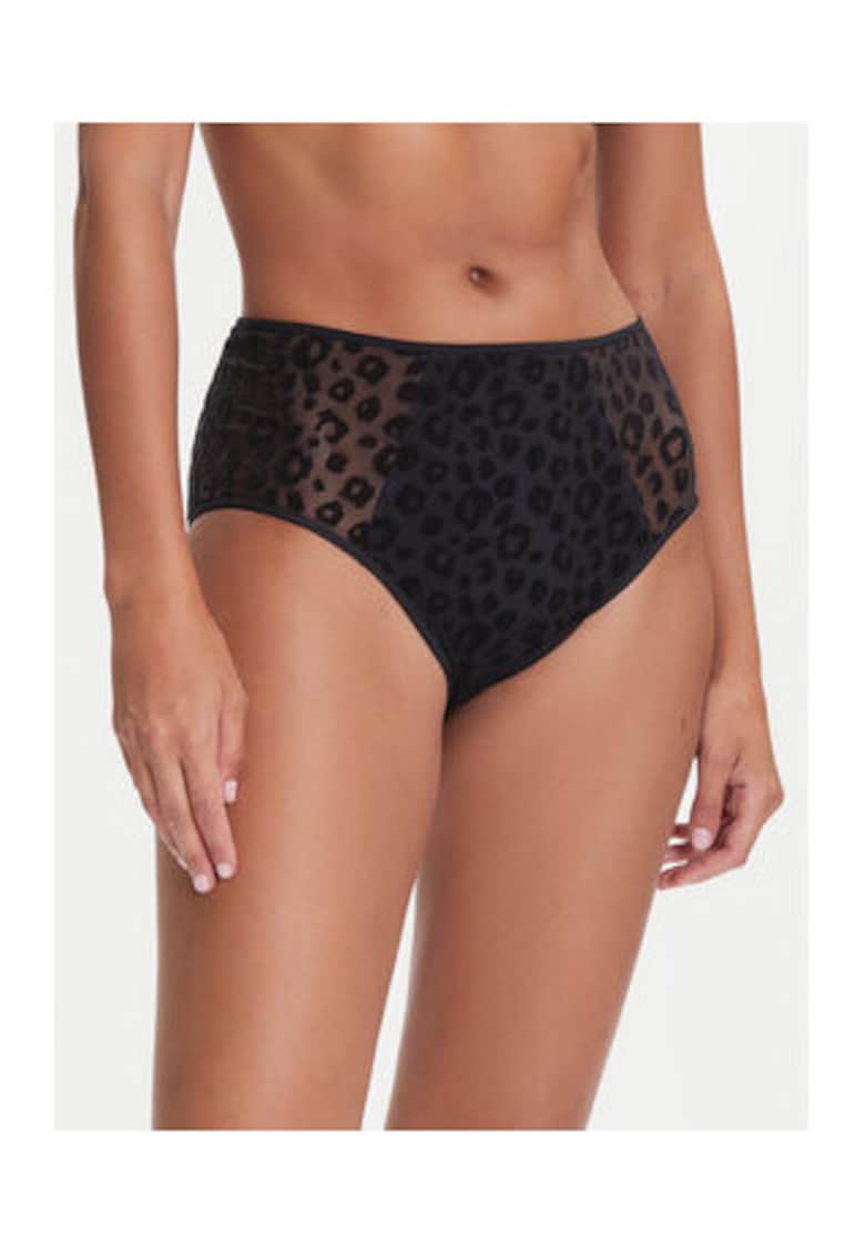 Chiloti clasici cu talie inalta -  negru - material sintetic