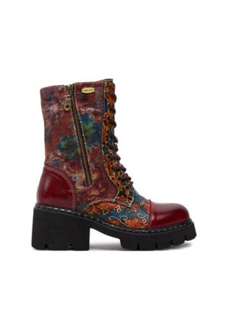 Ghete dama -  piele naturala - rosu - model floral Ghete dama -  piele naturala - rosu - model floral