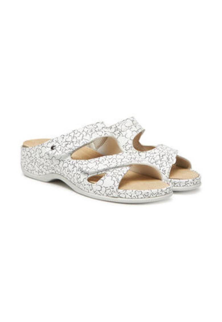 Papuci dama - piele naturala - alb gri