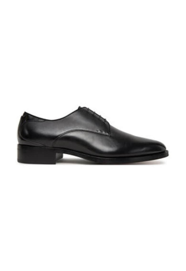 Pantofi barbatesti - piele naturala - negru - inchidere cu sireturi -