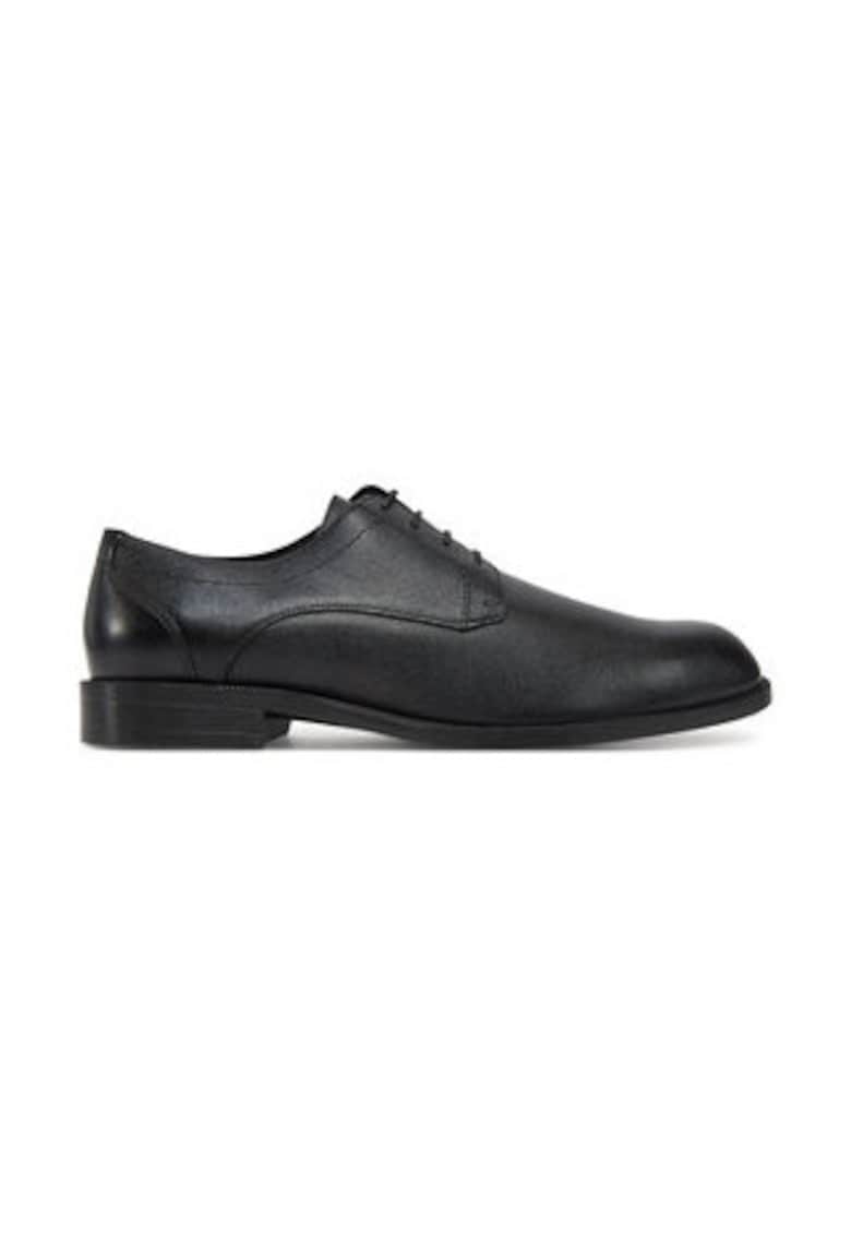 Pantofi barbatesti - piele naturala - negru - inchidere cu sireturi -