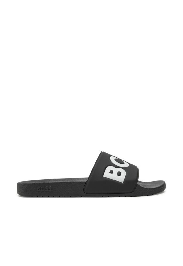 Papuci barbatesti - piele ecologica - negru/alb -