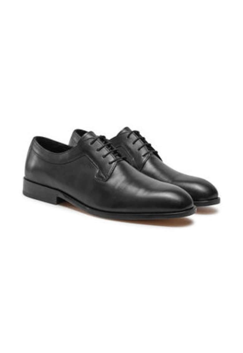 Pantofi barbatesti - piele naturala - negru - inchidere cu sireturi -