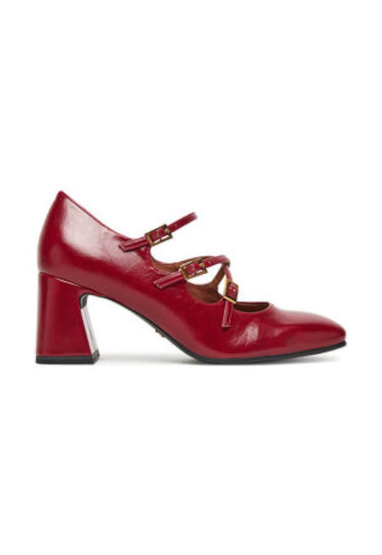 Pantofi cu toc dama -  piele ecologica - rosu -