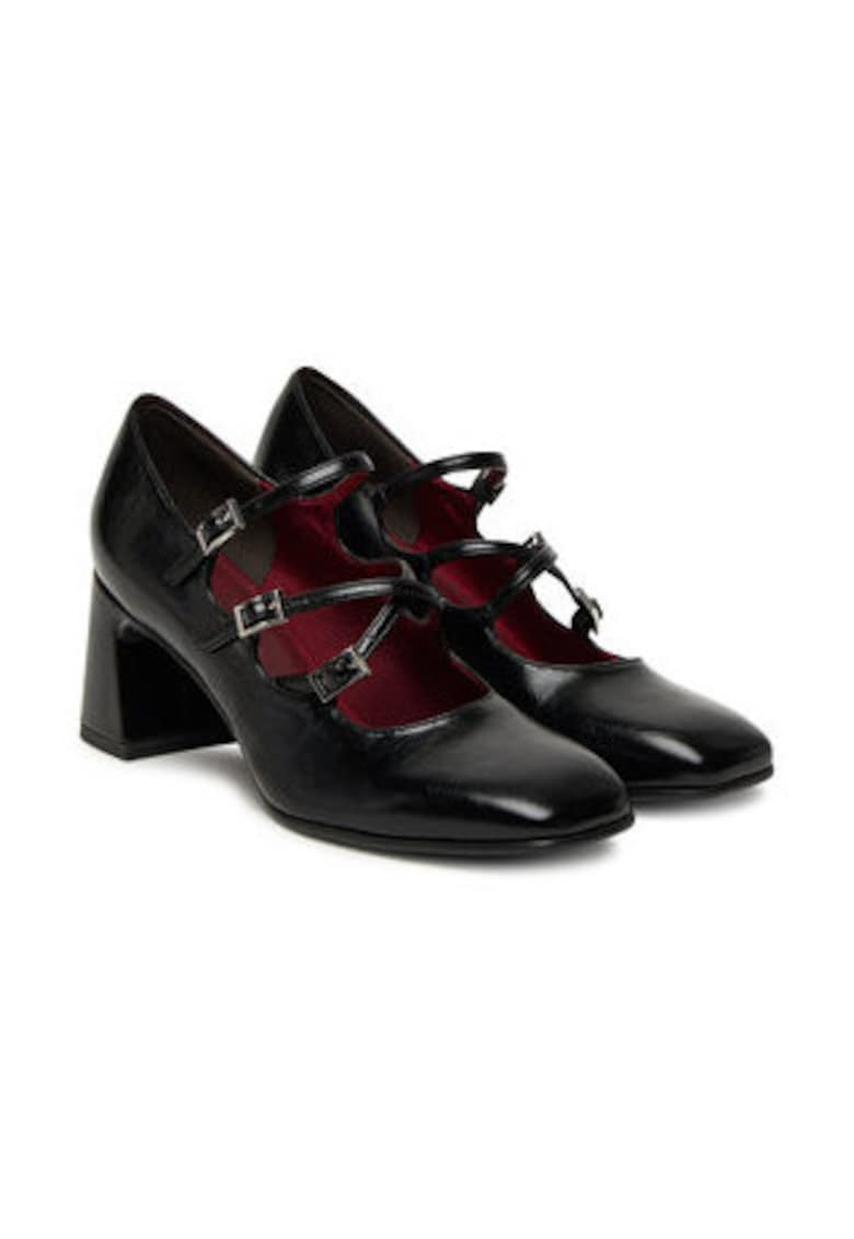 Pantofi cu toc dama - piele ecologica - negru -