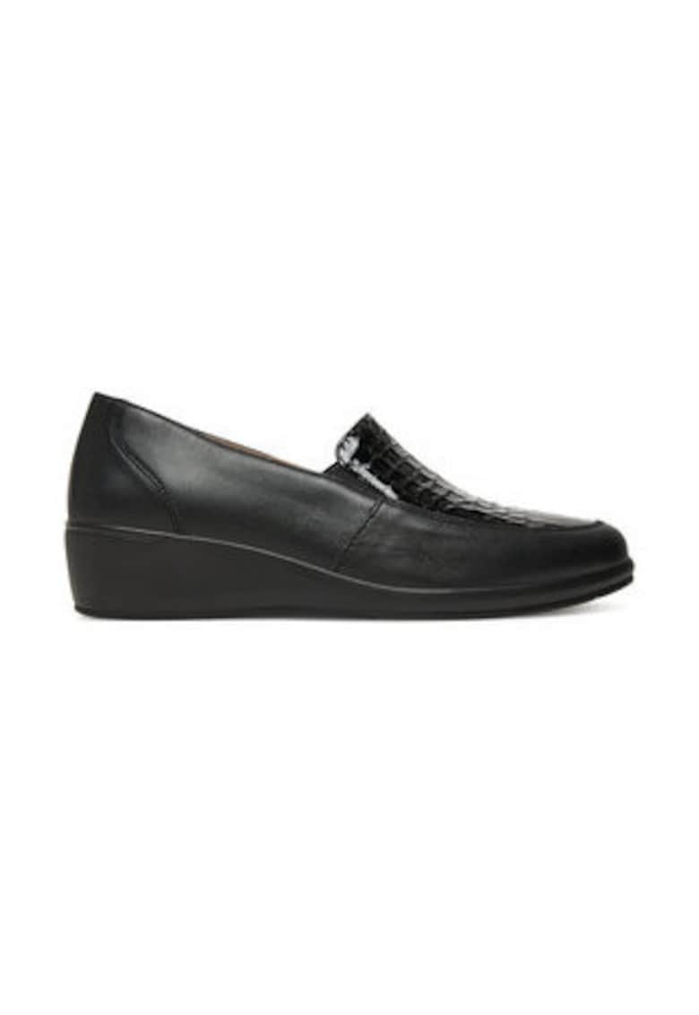 Pantofi loafer din piele cu talpa wedge - Negru