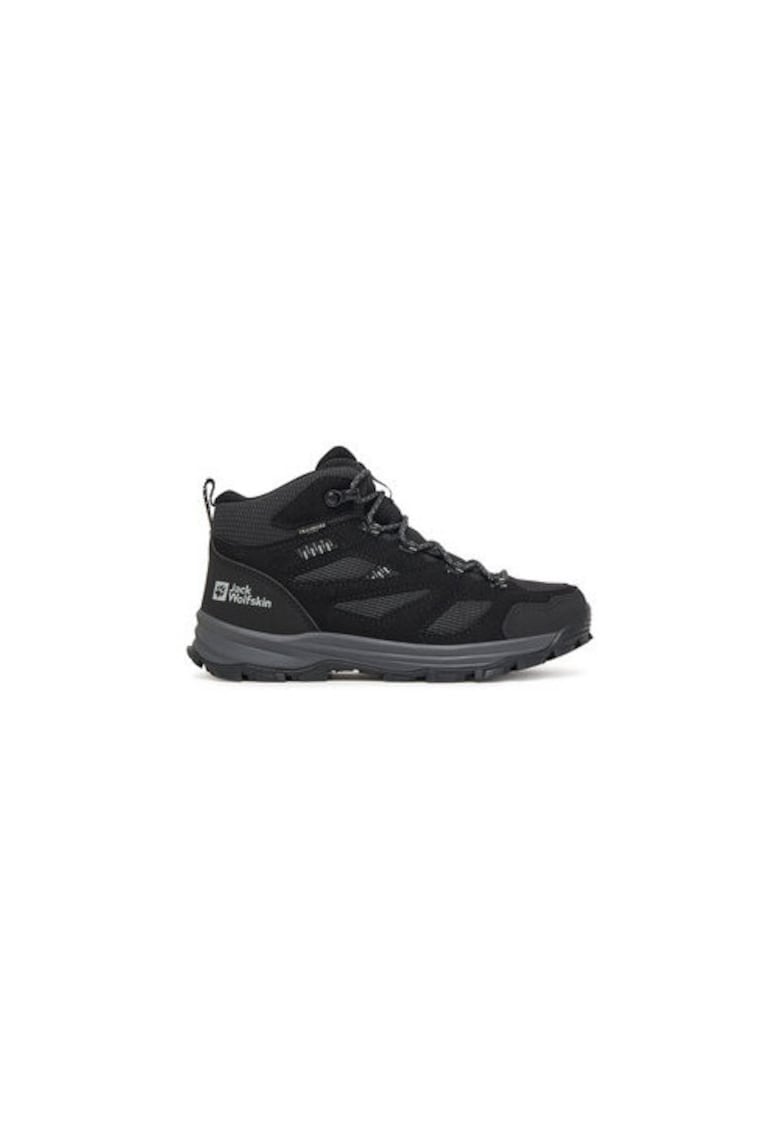 Jack Wolfskin Ghete de drumetie pentru baieti - piele ecologica - negru/gri