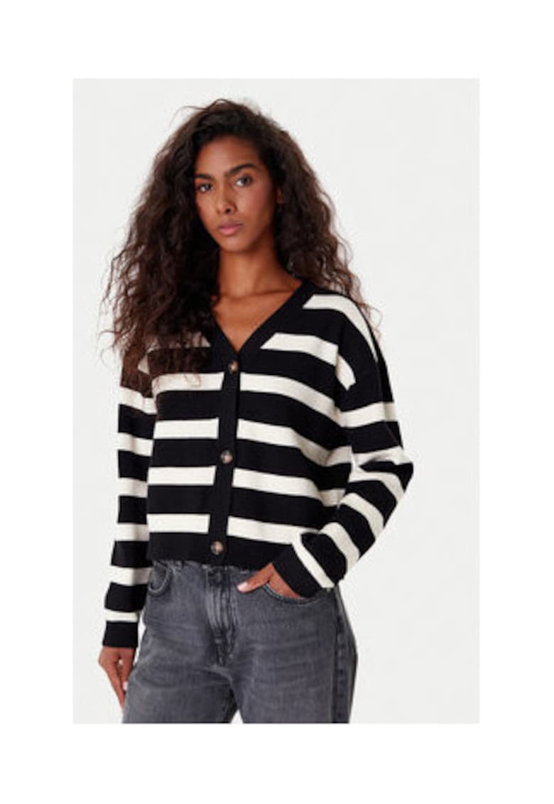 Cardigan dama - sintetic - negru/alb -