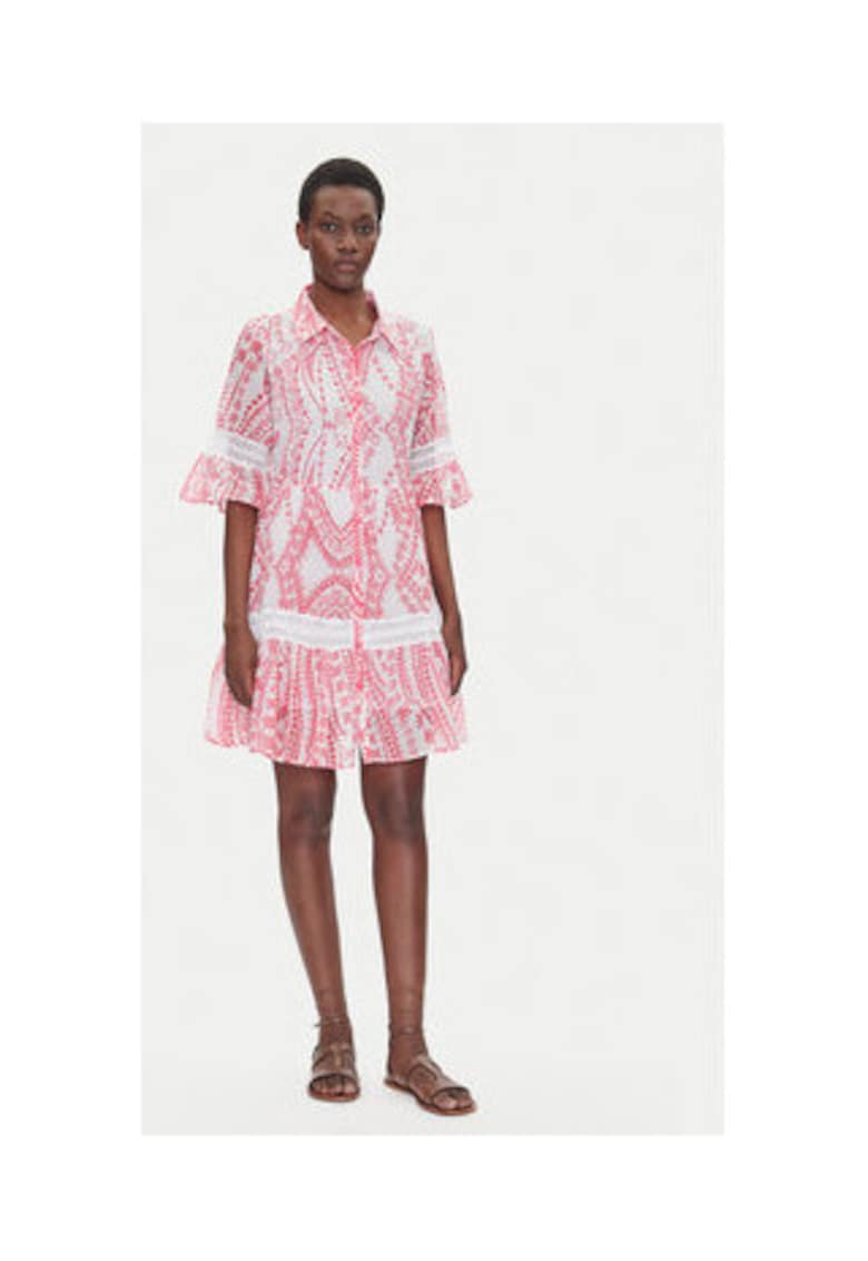 Rochie tip camasa - roz - material sintetic