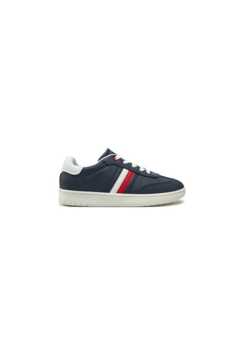Pantofi sport copii - piele ecologica - bleumarin - talpa alba - dunga rosie si alba