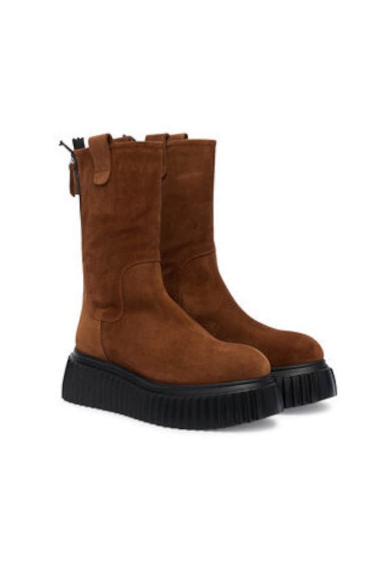 Ghete dama - piele naturala - maro/negru Ghete dama - piele naturala - maro/negru